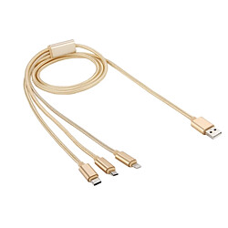 Wewoo Câble or pour iPhone / iPad / Galaxy / Huawei / Xiaomi / LG / HTC / Meizu et autres smartphone 1,2 m USB-C / Type-C 3,1 & Lightning Micro USB 5 broches à USB 2.0 de chargement de style tissé, 