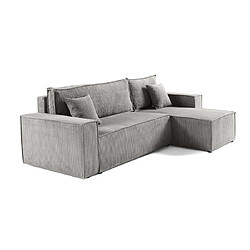 Bestmobilier Cezanne - canapé d'angle réversible - 4 places - convertible avec coffre - en velours côtelé Cezanne - canapé d'angle réversible - 4 places - convertible avec coffre - en velours côtelé - Gris clair