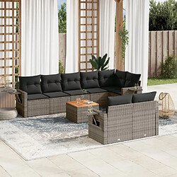 Maison Chic Ensemble Tables et chaises d'extérieur 9 pcs avec coussins,Salon de jardin gris résine tressée -GKD312431