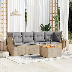 vidaXL Salon de jardin avec coussins 5pcs mélange beige résine tressée 