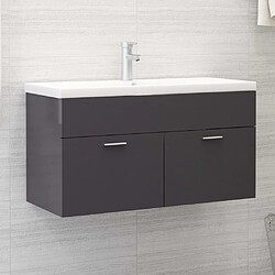 vidaXL Armoire d'évier et lavabo intégré Gris brillant Bois ingénierie