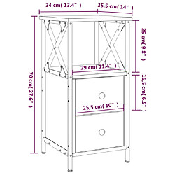 vidaXL Tables de chevet 2 pcs chêne fumé 34x35,5x70 cm bois ingénierie pas cher