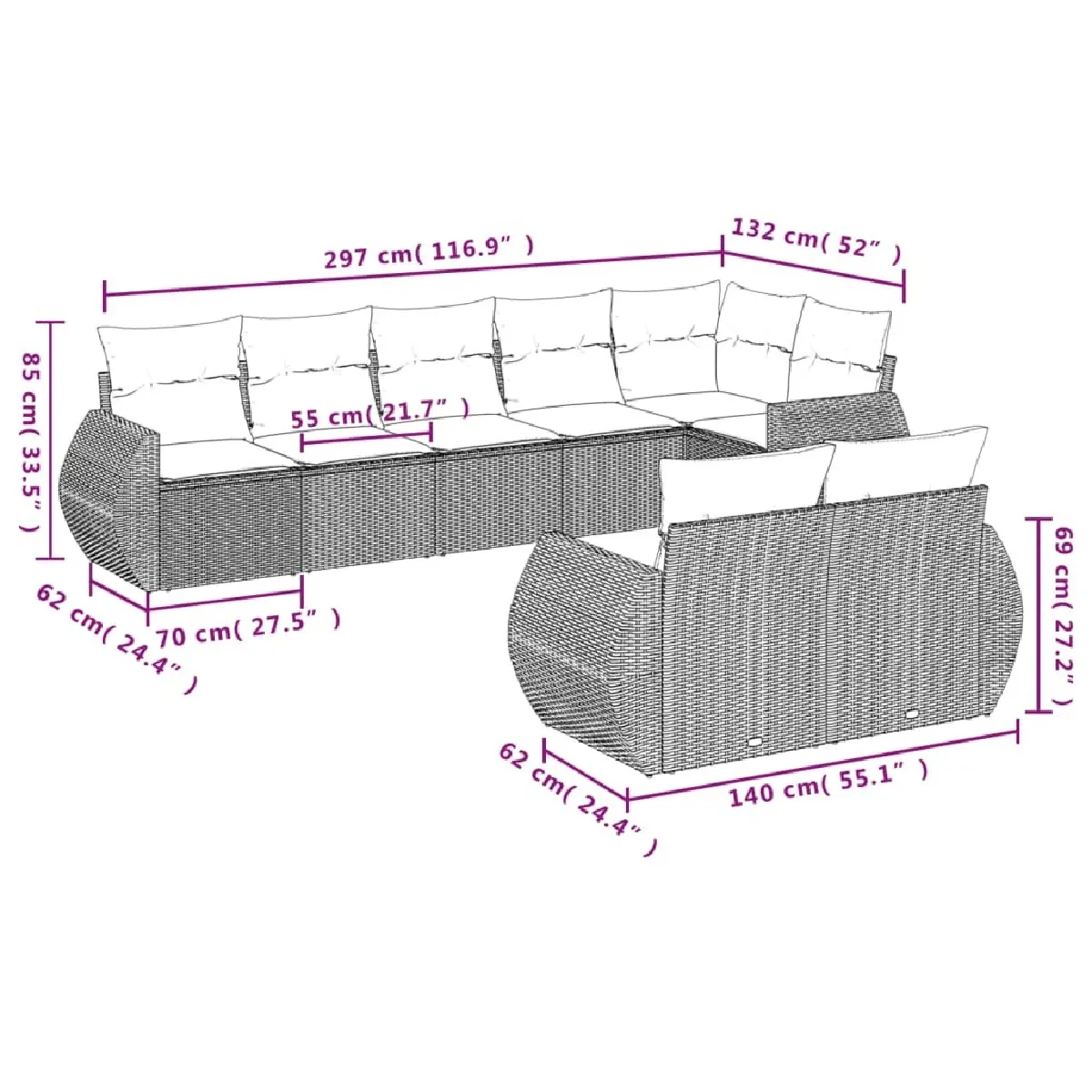 Avis Maison Chic Ensemble Tables et chaises d'extérieur 8 pcs avec coussins,Salon de jardin noir résine tressée -GKD325400