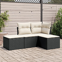 vidaXL Salon de jardin 4 pcs avec coussins noir résine tressée 