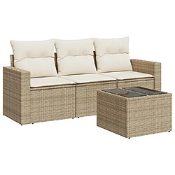 vidaXL Salon de jardin avec coussins 4 pcs beige résine tressée