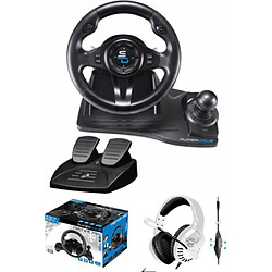 Volant pédales et Levier de vitesse de jeu Vidéo PRO Race Pro GE 550 compatible Xbox Séries X|S PS3 PS4 PC SUBSONIC + Casque SPIRIT 