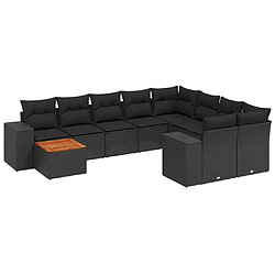 vidaXL Salon de jardin 10 pcs avec coussins noir résine tressée