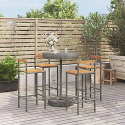 Maison Chic Table de bar et chaises d'extérieur 5 pcs,Ensemble de bar de jardin pour relax gris poly rotin/bois massif acacia -GKD103943