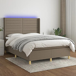 vidaXL Sommier à lattes de lit matelas et LED Taupe 140x200 cm Tissu