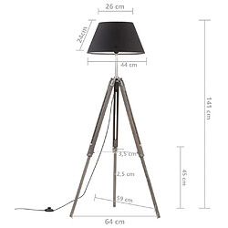 vidaXL Lampadaire à trépied Noir et doré Bois de teck massif 141 cm pas cher