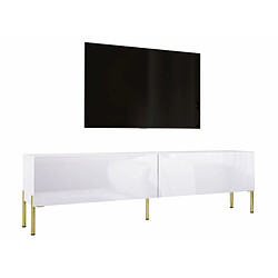 3XELIVING Meuble TV en couleur Blanc mat / Blanc brillant avec pieds droits en or, D: l : 170 cm, H : 52 cm, P : 32 cm