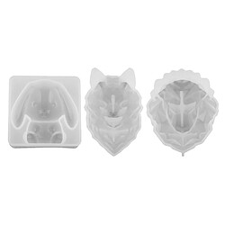 Lion Moule silicone Lapin moule 3D tete de loup 3pcs DIY Moule en Silicone Moule Résine Art Fabrication de Bijoux Ornement Artisanat - Lion, Loup, Lapin