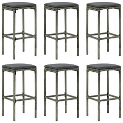 vidaXL Tabourets de bar avec coussins lot de 6 gris résine tressée