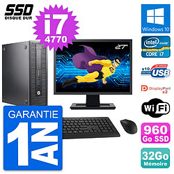 PC HP 600 G1 SFF Ecran 27" Intel Core i7-4770 RAM 32Go SSD 960Go Windows 10 Wifi - Occasion