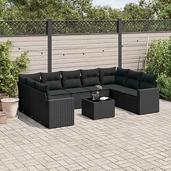 vidaXL Salon de jardin 10 pcs avec coussins noir résine tressée 