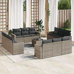 Maison Chic Salon de jardin avec coussins 13 pcs | Ensemble de Table et chaises | Mobilier d'Extérieur gris résine tressée -GKD95153