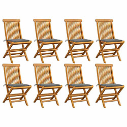 Maison Chic Lot de 8 Chaises de jardin,Fauteuil d'extérieur avec coussins gris Bois de teck massif -MN44883