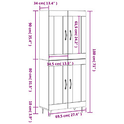 vidaXL Buffet haut Blanc brillant 69,5x34x180 cm Bois d'ingénierie pas cher