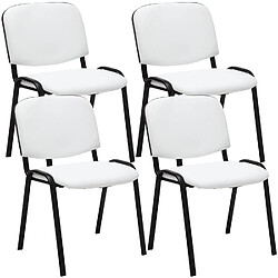 Decoshop26 Lot de 4 chaises visiteur empilable zone d'attente en PVC blanc piètement à 4 pieds en métal noir 10_0003189 