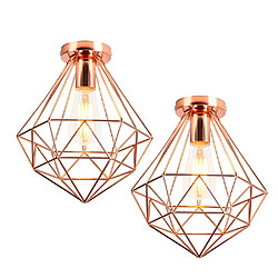 Stoex 2PCS Plafonnier Antique en Diamant 26CM Luminaire Plafonnier Moderne Lampe de Plafond Vintage E27 Pour Loft, Bureau, Intérieur Or Rose