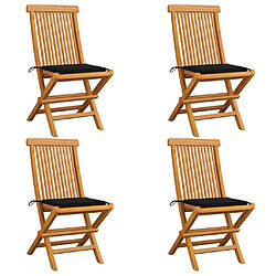 vidaXL Chaises de jardin et coussins noir lot de 4 Bois de teck massif 