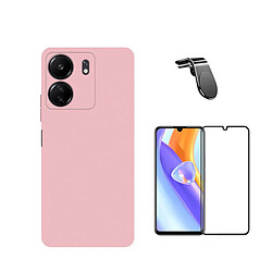 Jeu de films en verre trempé de la couverture 5D + Cas de silicone liquide + SuppOrt Magnétique L Voiture de conduite sécuritaire Phonecare pour Xiaomi Redmi 13C - rose 