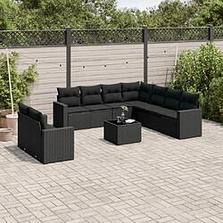 vidaXL Salon de jardin 10 pcs avec coussins noir résine tressée 