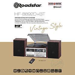 Platine Vinyle Vintage Radio DAB/DAB+/FM, Lecteur CD-MP3 Cassette, Bluetooth USB, , Bois, Roadstar, HIF-8892D+BT