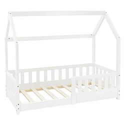 ML-Design Lit d'enfant blanc en bois avec barrière et cadre de sommier à lattes 140x70 cm