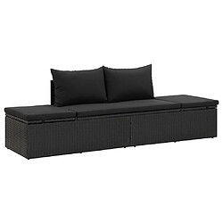 Helloshop26 Transat chaise longue bain de soleil lit de jardin terrasse meuble d'extérieur avec coussins résine tressée noir 02_0012547