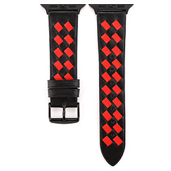 Wewoo Pour Apple Watch séries 5 et 4 Bracelet en cuir véritable à motif tissé de 42mm / 3 & 2 & 1 de 42mm Noir Rouge