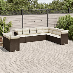 vidaXL Salon de jardin 10 pcs avec coussins marron résine tressée