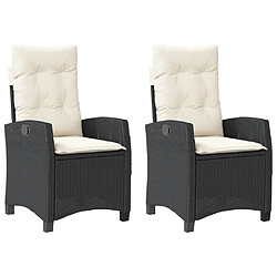 Maison Chic Lot de 2 Chaises inclinables de jardin et coussins | chaises Relax d'extérieur noir rotin -GKD38031