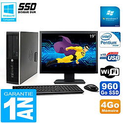 PC HP Compaq 8300 SFF Ecran 19" Intel G850 RAM 4Go Disque 960 Go SSD Wifi W7 - Occasion