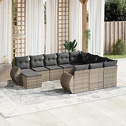 vidaXL Salon de jardin 11 pcs avec coussins gris résine tressée 