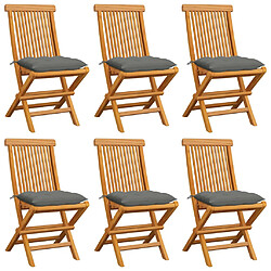 vidaXL Chaises de jardin et coussins gris lot de 6 Bois de teck massif