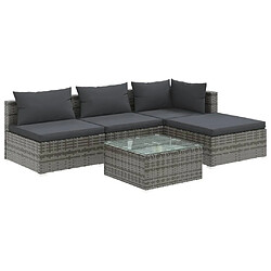 vidaXL Salon de jardin 5 pcs avec coussins Résine tressée Gris