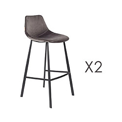 Mes Lot de 2 chaises de bar H80 cm en velours gris - FRANKY 