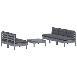 Avis Maison Chic Ensemble Tables et chaises d'extérieur 6pcs avec coussins,Salon de jardin anthracite bois de pin -GKD605507