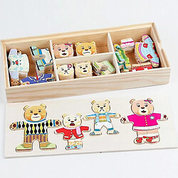 Universal 4 Ours Robe Changement Puzzle Puzzle Jouets en bois Montessori Education Changement Jouets Jouets 