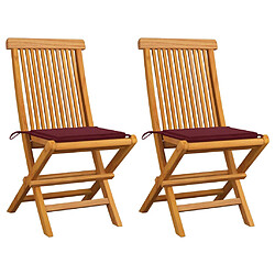 vidaXL Chaises de jardin coussins rouge bordeaux lot de 2 Teck massif