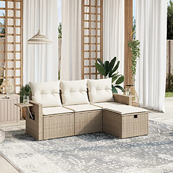 vidaXL Salon de jardin avec coussins 4 pcs beige résine tressée