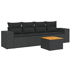 Maison Chic Salon de jardin 5 pcs avec coussins | Ensemble de Table et chaises | Mobilier d'Extérieur noir résine tressée -GKD42942