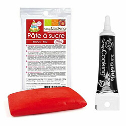 Scrapcooking Pâte à sucre rouge 100 g + Stylo de glaçage noir