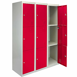 Monstershop 3 x casiers de rangement en métal - Trois portes, rouge - A plat