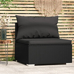 Maison Chic Canapé central de jardin avec coussins | Canapé Sofa d'extérieur | Fauteuil terrasse noir résine tressée -MN93930