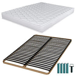 Ebac Matelas et sommier 140x200 Mousse - Montana - Soutien medium - Fabriqué en France Ensemble Montana 140x200. ATTENTION : Veuillez vérifier que cette dimension passe dans les escaliers, couloirs et portes. Sommier : Cadre métal cintré en tube 30 x 30 x 2 mm, lattes en contreplaqué largeur 50 mm épaisseur 8 mm, embouts polypropylène, 4 pi