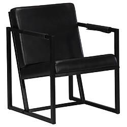 Helloshop26 Fauteuil chaise siège lounge design club sofa salon noir cuir véritable 1102185/3 