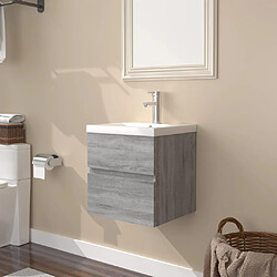 vidaXL Meuble lavabo avec bassin intégré Sonoma gris Bois d'ingénierie