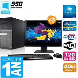 PC Tour DELL 9020 Core I3-4130 Ram 4Go Disque 120 Go SSD Wifi W7 Ecran 22" - Occasion